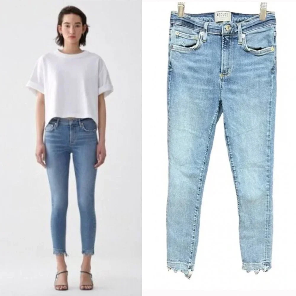Agolde Sophie Skinny Jeans High Rise Crop‎ Raw Hem Denim Hyper Blue Size 24